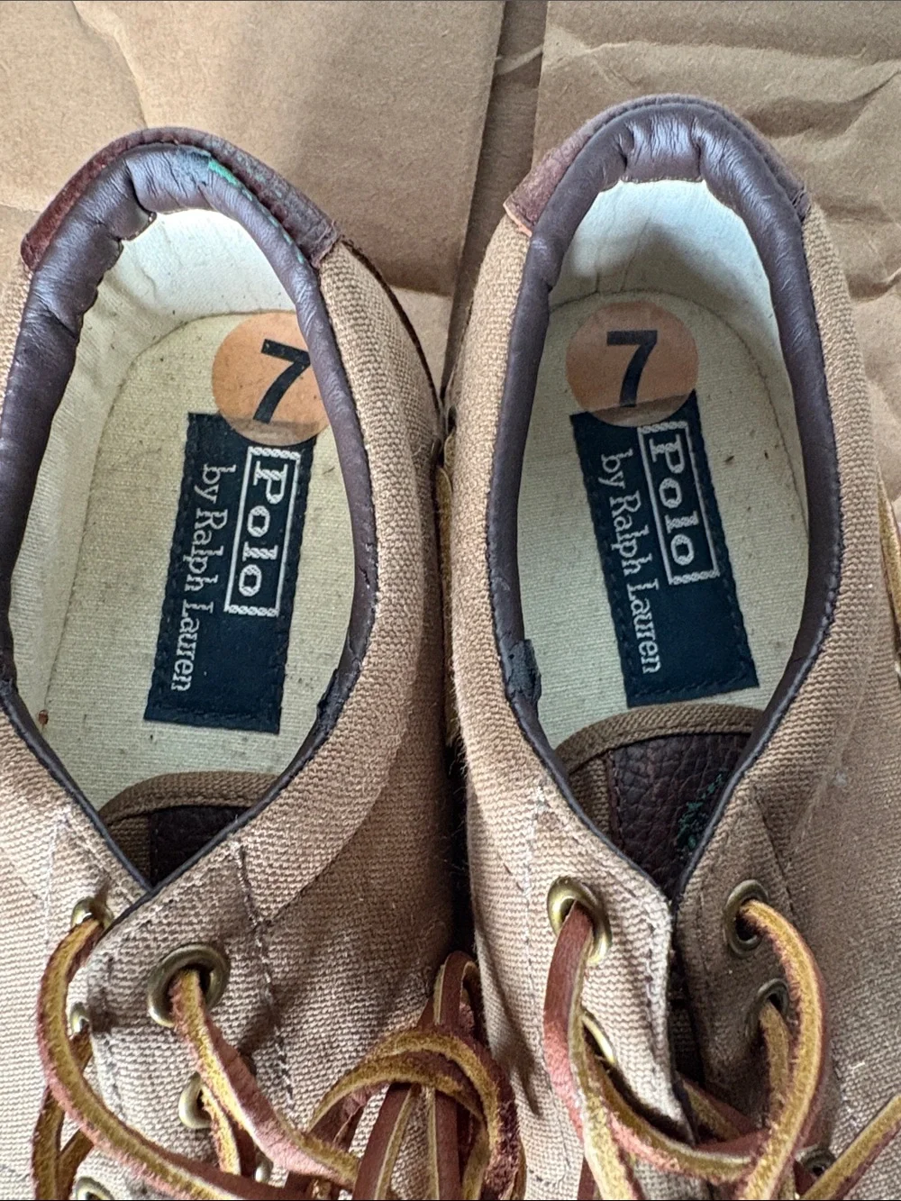 Ralph Lauren Men's Brown Canvas and Leather Boat Shoes size 7